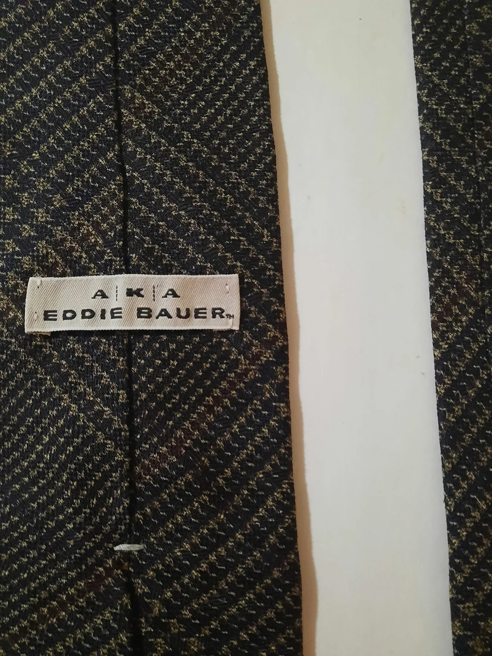 Vintage Eddie Bauer AKA Woven Tweed Necktie Brown Gold Geometric Pattern